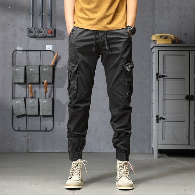 Multi-pocket casual trousers loose tappered