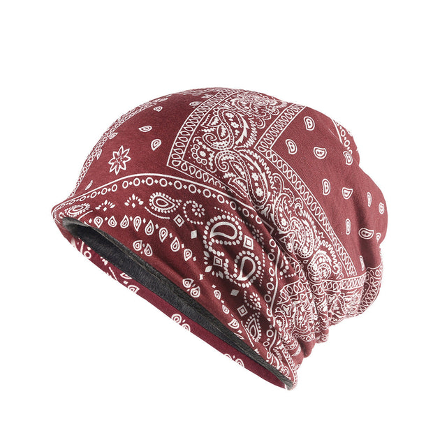 Winter Windproof Earmuff Head Hat Cashew Flower Print Pile Hat Men