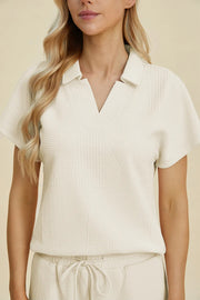 Full Size Collared Neck Short Sleeve Top