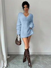 V-neck Solid Color Knitted Sweater