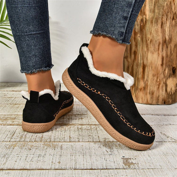 Velvet Flat Snow Boot Casual Warm Solid Suede Cotton Shoes