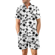 2Pcs Printed Beach Shirt Summer Suit Loose Lapel Button Top