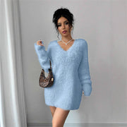 V-neck Solid Color Knitted Sweater