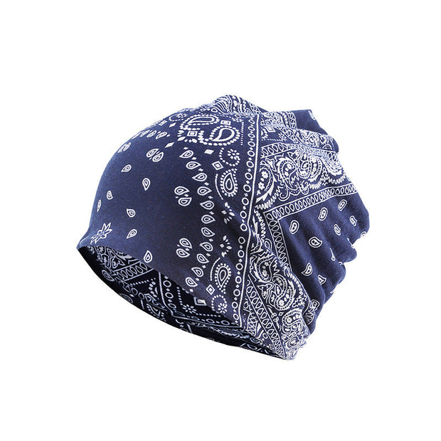 Winter Windproof Earmuff Head Hat Cashew Flower Print Pile Hat Men