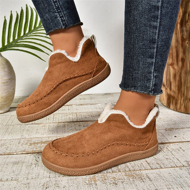 Velvet Flat Snow Boot Casual Warm Solid Suede Cotton Shoes