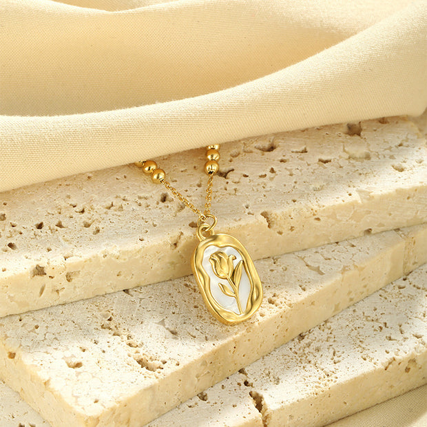 Simple Rose White Shell Pendant Necklace For Women