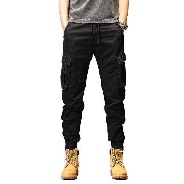 Multi-pocket casual trousers loose tappered