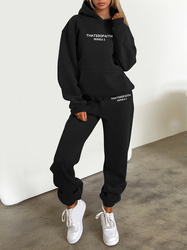 Women's Letter Printed Hoodie Trousers Suit