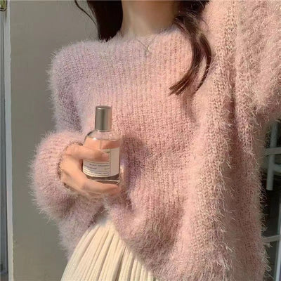 Round Neck Pullover Puff Sleeve Sweater Younger Knitwear Outer Wear