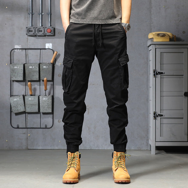 Multi-pocket casual trousers loose tappered