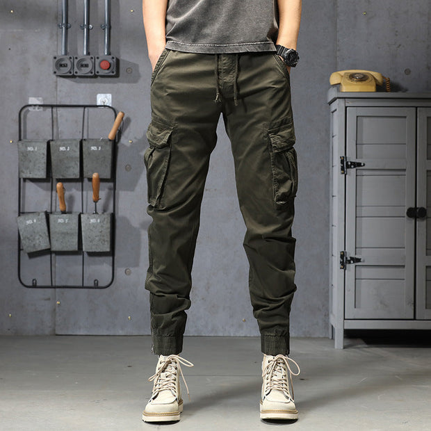 Multi-pocket casual trousers loose tappered